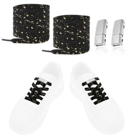 LT Easiyl 1 Pair No Tie Elastic Shoelaces Silver Magnetic Buckle & Black Shoelaces Tieless Lazy Laces fit Sneakers Canvas Boots for Cycling Walking Traveling