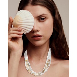 Firstmeet Stylish Multi-Layer Beaded Shell Necklace Beach Vacations Perfect Accessory for Women(XL-1255-White)