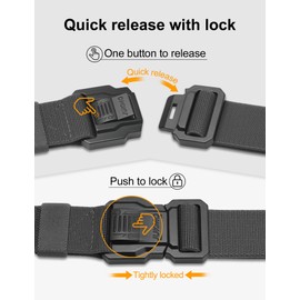JUKMO Men's Tactical Belt with Lock, Military Work 1.5" Stretch Nylon Web Hiking Quick Release Belt with Heavy Duty Seatbelt Buckle(Grey,XXX-Large)