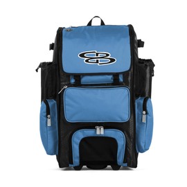 Boombah Rolling Superpack Baseball/Softball Gear Bag - 23-1/2" x 13-1/2" x 9-1/2" - Black/Columbia - Telescopic Handle - Holds 4 Bats - Wheeled Version