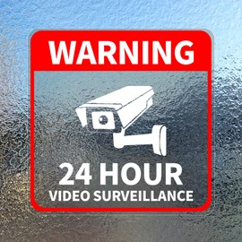Video Surveillance Sticker Vinyl 15 x 15 cm 24 Hours CCTV Camera Warning Security Decal for Window Door Business 5 Pack