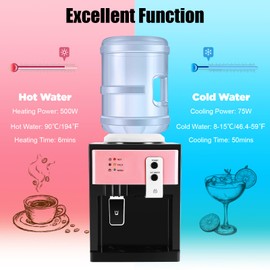 XUANIIIL Countertop Water Dispenser Desktop Electric Water Dispenser - 1.2 to 5 Gallon 110V Hot/Cold/Warm Cooler for Home, Office, Studio (Pink+ Black)
