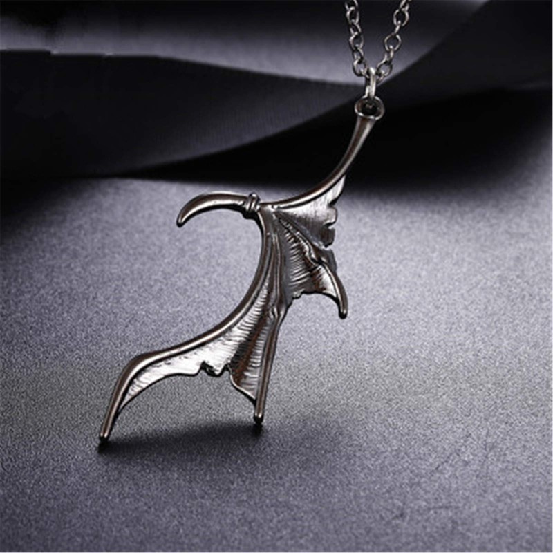 Gothic Matching Love Heart Pendant Necklaces Set Dragon Bat Wing