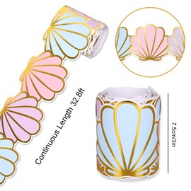 Whaline 32.8Ft Pastel Conch Bulletin Board Border Gold Foil Shell Die Cut Trim Border Roll for Summer Classroom Chalkboard?Wall Decor