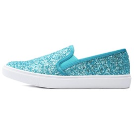 FEVERSOLE Mocasines planos informales para mujer, Turquesa(Turquoise Glitter), 8 US