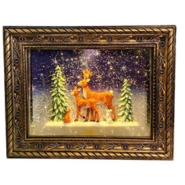 San Francisco Music Box Musical Lighted Reindeer in The Woods Frame