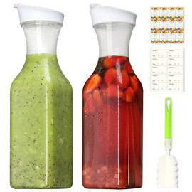 BYHANG 2 PCS Jarras para Agua de 100 Onzas, 3 Litros Jarra de Jugo, Jarra de Milk con Cepillo de Limpieza y Etiquetas de Calendario, para Bebidas, Leche, Hacer Té, Jugo y Bebidas Frías