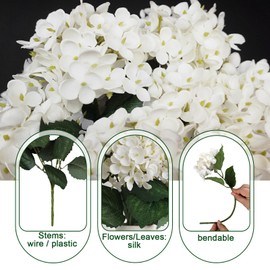 2 Pack Artificial Hydrangea Silk Flower Bouquets, 15 Inch Realistic Fake White Bushes, Faux Floral Arrangement for Wedding Centerpieces, Tabletop Displays, Vase Fillers, All Season Farmhouse Decor