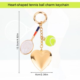 Tennis Keychain, Golden Heart Key Chain Cute Stylish Wallet Pendant Sports Ball Shaped Keyring Bag Charm Accessories for Women Men