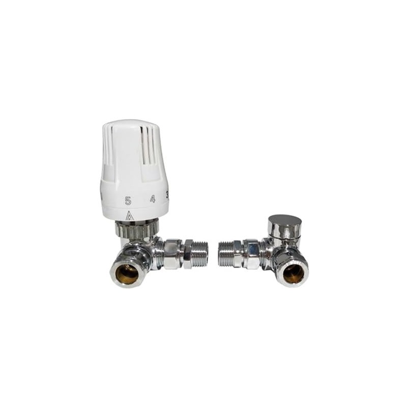 Corner Angled Thermostatic Radiator Valve with Lockshield Valve TRV Chrome