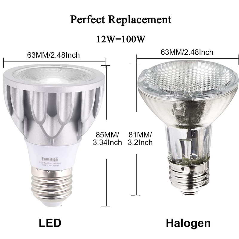Familite PAR20 LED Bulbs, 12W Dimmable Spot Light, 100W Halogen