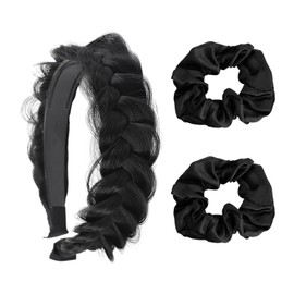 1 black braided headband and 2 hair bands, creative headbands, women's headbands, elastic hair bands, hair accessories