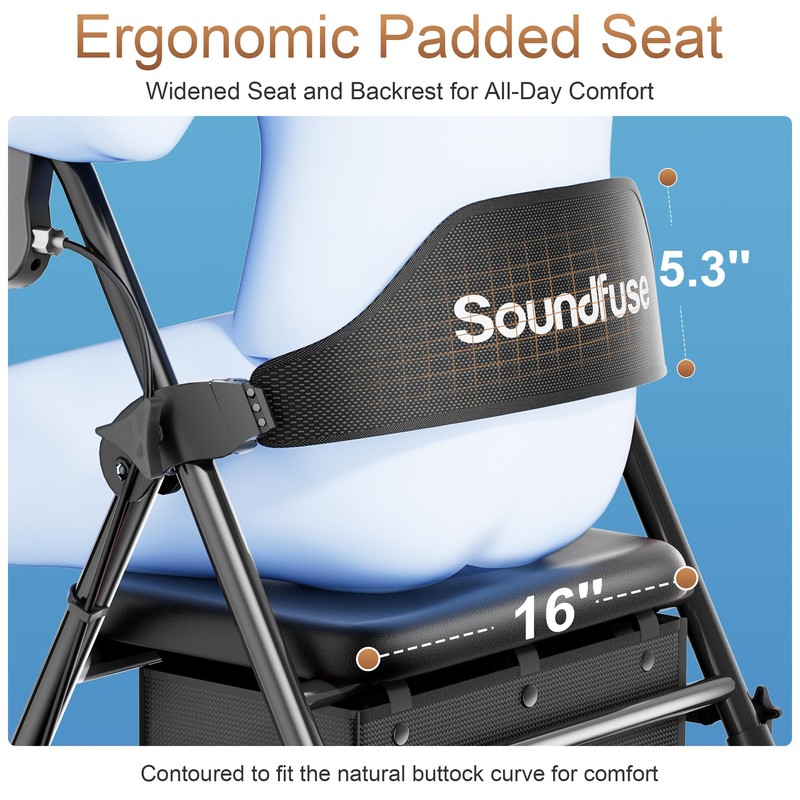 Soundfuse Rollator Walkers with Seat for Seniors, Foldable 8" Big
