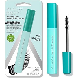 Almay Lengthening Mascara, Volume & Lift, Eye Makeup, Hypoallergenic and-Fragrance Free, 010 Blackest Black, 0.24 fl oz.