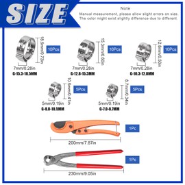 Glarks 42Pcs Ear Clamp Pliers Pincer Crimper Tool and Pipe Cutter with 7-18.5mm 5 Sizes Stainless Steel Single Ear Hose Clamps Kit for Automotive, Marine, Industrial Application