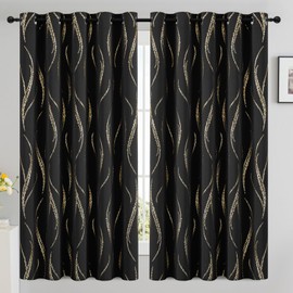 Yakamok - Cortinas opacas para sala de estar, línea ondulada con puntos, diseño de impresión dorada, reducción de ruido, aislamiento térmico, anillo sólido, cortinas opacas para ventana para sala de
