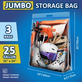 25 Gallon Extra Large Resealable Storage Bags with Zipper Top，35" x 24" Heavy Duty Clear Bags with Handles, 4 Mil Thick, Perfect for Clothing, Pillows, Travel, and Moving (3 Packs)