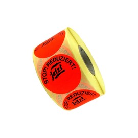1,000 Promotional Labels / Discount Labels with Stop Reduced Print 50 mm 1 Roll Bright Red Permanent