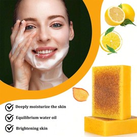 Kojic Acid Soap - Turmeric & Lemon, For Fine Lines, Deep Cleansing & Brightening - Smooth Skin & Dark Spot Corrector - For Men & Women - Handmade Natural - 100g