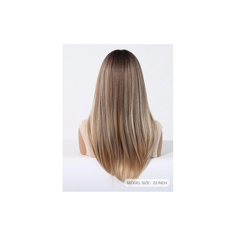 Peluca Sintética Elegant Blonde Wig 150% With Bangs Straight Layered