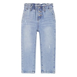 KIDSCOOL SPACE Baby Girls Jeans,3 Buttons Decoration Elastic Waist with D-Ring Denim Pants,Light Blue,9-12 Months