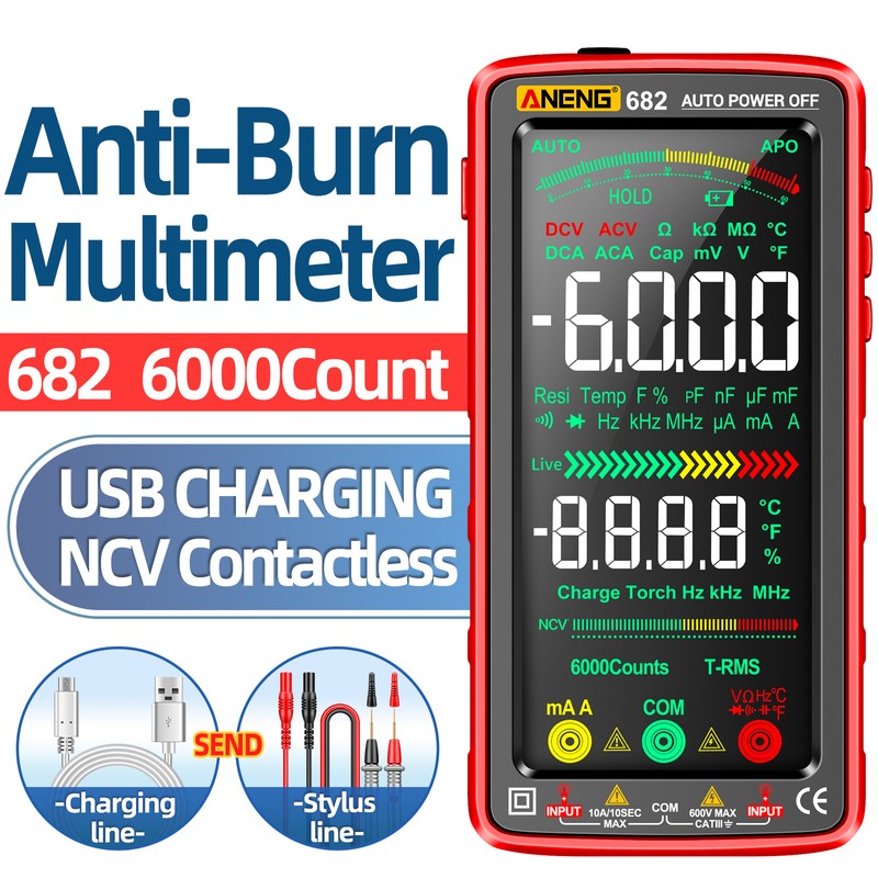 ANENG 682 6000 Counts Large LCD Digital Multimeter Smart Anti-burn