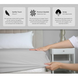 BEAUTEX Set of 2 Fitted Sheets Cotton, Premium Jersey Fabric 160 g/m², Choice of Size and Colour (2 Pieces 90 x 200 x 30 cm, Light Grey)