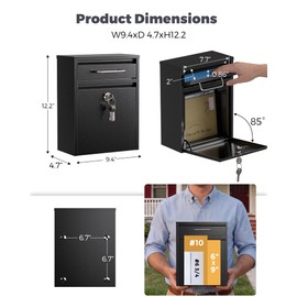 LAND·VOI Mailbox for Outside Wall Mount, Heavy Duty Rustproof, Anti-Theft Locking Mailbox with 4 Keys, Weatherproof for Residential & Apartment, 12.2"×9.5"×4.7", Black, Small