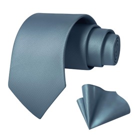 TASTION Mens Dusty Blue Tie for Men Classic Silk Necktie Solid Dark Blue Tie and Pocket Square Set Formal Business Satin Wedding Party Work Tie with Handkerchief