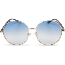 styleBREAKER 09020120 Women's Round Sunglasses with Tinted Polycarbonate Lenses and Glitter Side Shield, Metal Frame, Frame gold / glass blue gradient