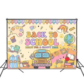 Fitumiw Groovy Back to School Backdrop 7x5ft First Day of School Party Decorations Background Welcome Back Banner Photo Booth Prop Classroom Decor