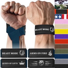 TECEUM Lifting Wrist Straps with Neoprene Padding Support – Navy Blue – Beast Mode – Heavy Duty Wrist Workout Straps For Men and Women – Ideal for Powerlifting, Strength Training, Bodybuilding