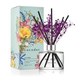 COCODOR Flower Reed Diffuser Set / 6.7oz / Garden Lavender/Scent Diffuser with Sticks Home Fragrance Oil Reed Diffuser for Bathroom Shelf Decor