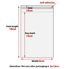 Zydiwo Pack of 300 Transparent Cellophane Bags Sticker Bag Small Plastic Bag OPP for Confetti Jewellery Gift Doll (5 x 18 cm)