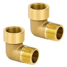Brass 90 Degree Angle Connector, Pack of 2 3/8 Inch Male x 3/8 Inch Female Thread Brass Elbow Connector, Pipe Angle Elbow Adapter for Water, Air, Sanitary