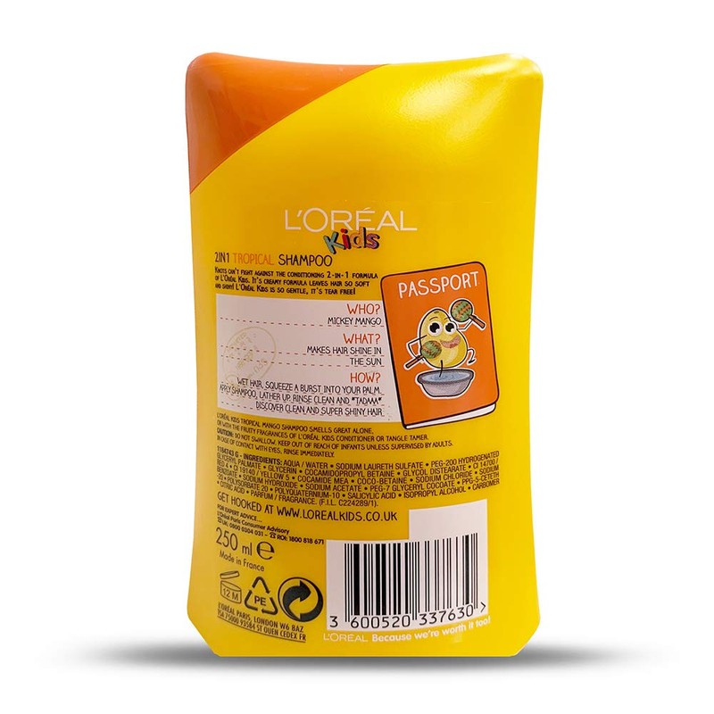 L'Oreal Kids Extra Gentle 2-In-1 Tropical Mango Shampoo, 250 ml