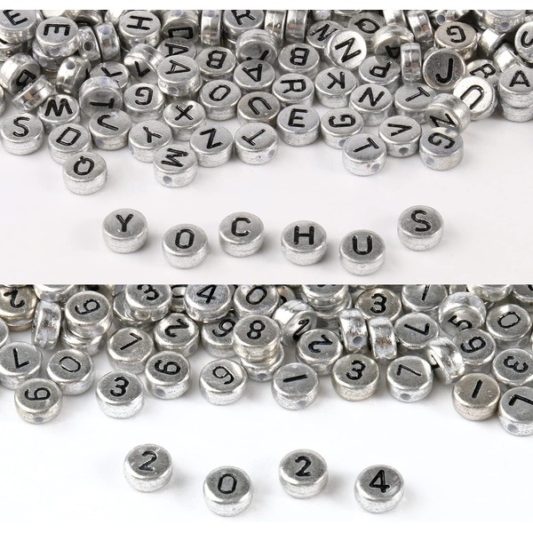Yochus 1000pcs Silver Mixed Round Acrylic Letter Beads 4x7mm Black
