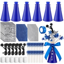Weysat 6 Sets Cheer Megaphone Bulk Cheerleading Party Centerpiece Decor for Party Team Spirit in Your Hands Sports Cheers Noisemaker DIY Plastic Megaphone for Match Game Outdoor Activities(Blue)