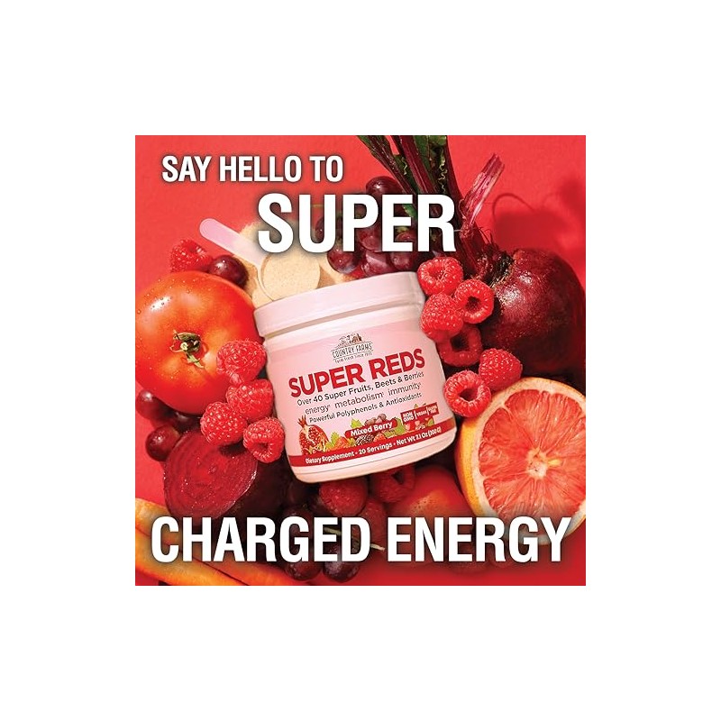 Country Farms Super Reds Energizing Polyphenol Superfood, Antioxidants, Drink Mix,