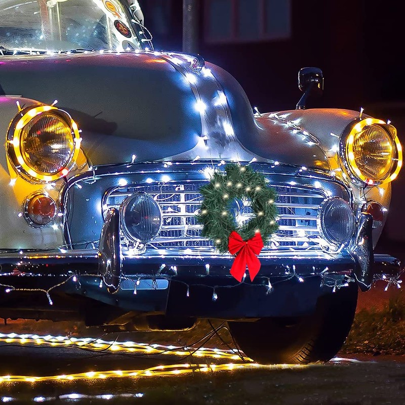 Car Christmas Wreath, Riloer Christmas Wreath Accessories for Car Truck