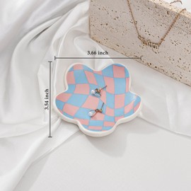 Koythin Aesthetic Jewelry Tray for Girls, Decorative Bedroom Vanity Organizer, Preppy Teen Room Decor Accessories, Gift for Women (Purple Blue Diamond Grid)