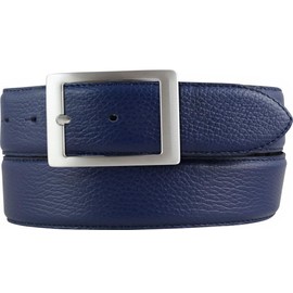 BELTINGER Men's Belt Made of Grained Leather with Quilted Seam, 4 cm, High-Quality Leather Belt with Pigment Embossing, 40 mm, Men's Jeans Belt with Double Clasp, 4 cm, Blue / Silver