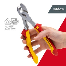 Wiha Cable Cutter Professional Electric with On/Off Opening Spring I 210 mm, 7 Inches I VDE and GS Tested I Electrician's Pliers (43666)