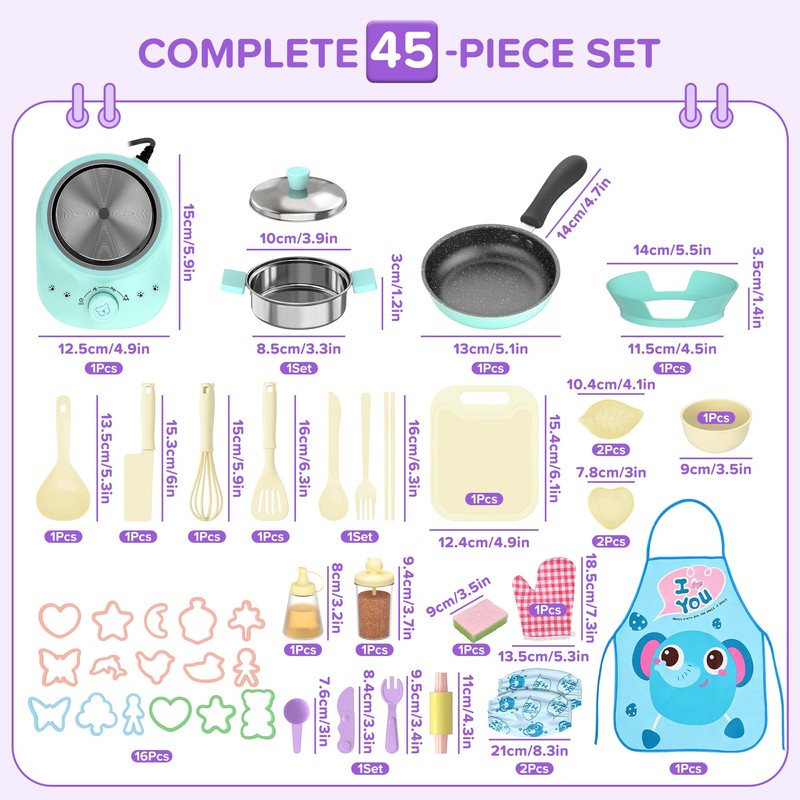 Gotoofun Kid Cooking Sets for Mini Kitchen, 45 PCS Montessori
