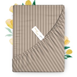 Carressa Linen 100% Egyptian Cotton Deep Pocket King Striped Fitted Sheet Only - 800 Thread Count Luxury Damask Fitted Sheet, Soft, Cooling Bottom Sheet, Fits Mattress Upto 18 in - Cocoa Taupe Stripe
