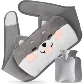 Hot Water Bottle Belt, 1 Litre Period Hot Water Bottle Belt, Pack of 3 PVC Heat Belt with Cover and Waist Cover for Children Adults (Puppies)