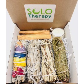 Smudge Kit Spiritual Set - White Sage, Cedar, 7 Chakra Sage, Yerba Santa, Palo Santo, Sandalwood T-Lite Candle - for Purifying, Cleansing, Meditating, Blessing, Manifesting, Love (Smudge Kit)