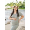 LAHILO V Neck Short Sleeve Side Ruch Knit Ribbed Maternity