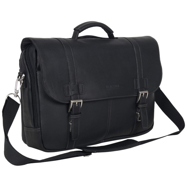 Kenneth Cole REACTION Show Business 16" Colombian Leather Business Laptop Portfolio Messenger Bag, Black
