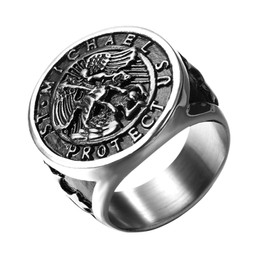 OIDEA Men's Ring Cross Signet Ring: Silver St Michael Men's Ring Stainless Steel Vintage Retro Band Ring Jewellery Gift for Men Boyfriend Brother Father Ring Size 60